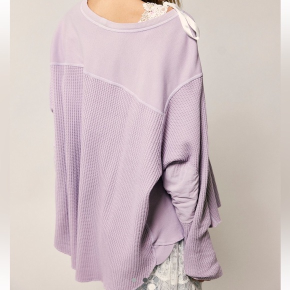 Free People FP One Blake Thermal Purple Oversized Bohemian Boho Layering  Large - Picture 2 of 13